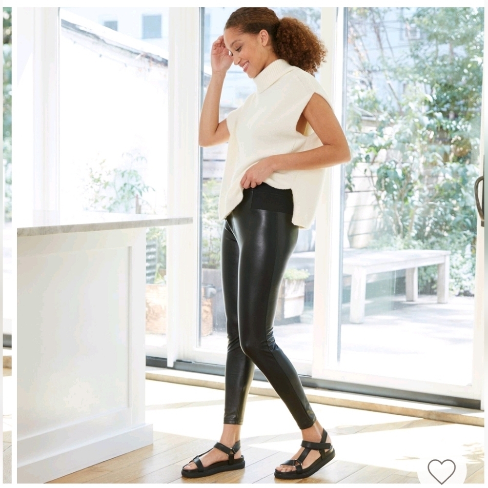 Women's High Waisted Faux Leather Leggings - A New Day Black S - Picture 3 of 13